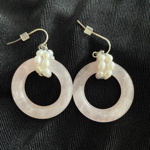Rose quartz and seed pearl earrings